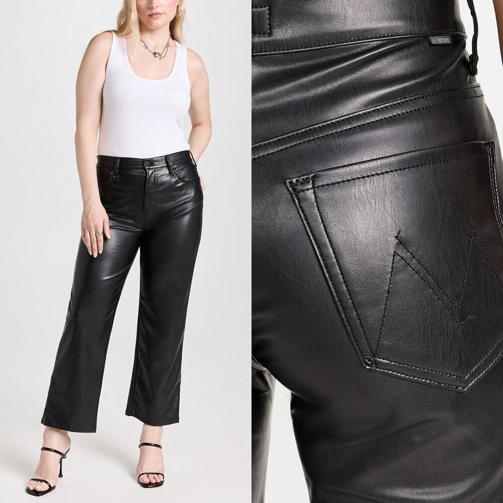 MOTHER | NWT The Rambler Zip Ankle Black Faux Leather Jeans 33 Plus Size